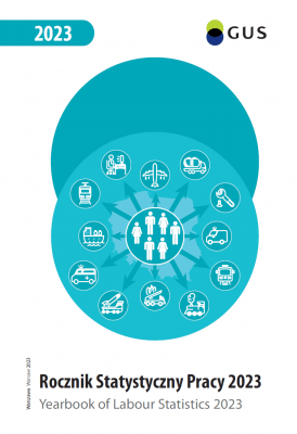Grafika ozdobna okładki raportu "Rocznik statystyczny Pracy 2023"