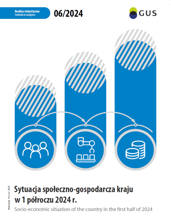 grafika ozdobna z tytułem badania tj. Sytuacja społeczno-gospodarcza kraju w pierwszym półroczu 2024 roku